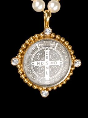Virgins Saints & Angels Gold and Silver San Benito Medallion Pendant with Chain